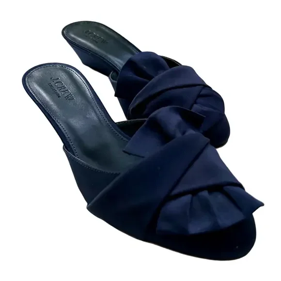 J. Crew Collection Blue Size 8 Mules Satin Wedges Slip On Heel Shoes - Picture 3 of 14